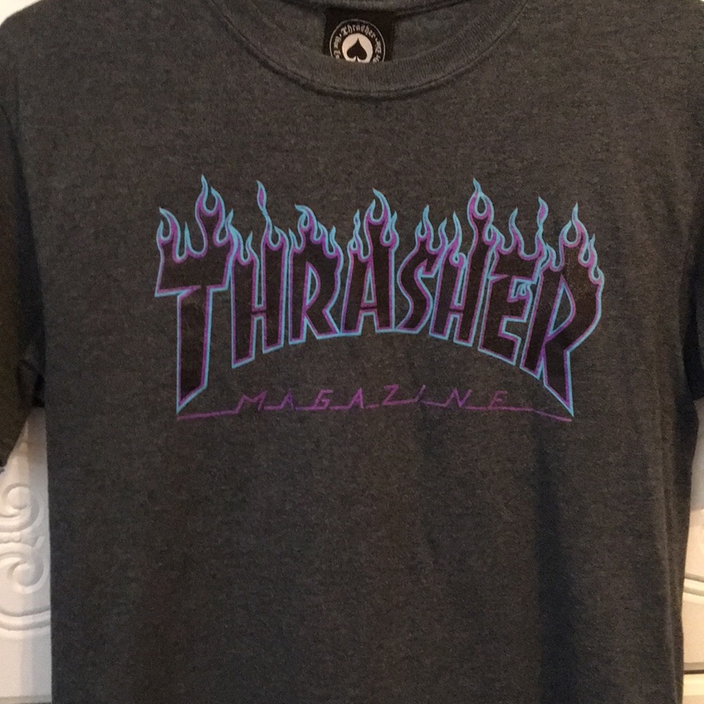 Thrasher blue and purple flame shirt